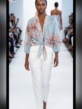 Light Blue Floral Tie-Front Kimono Top